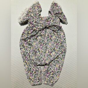 Jessica Simpson Floral Patterned Bow Flutter Sleeve Baby Romper Outfit